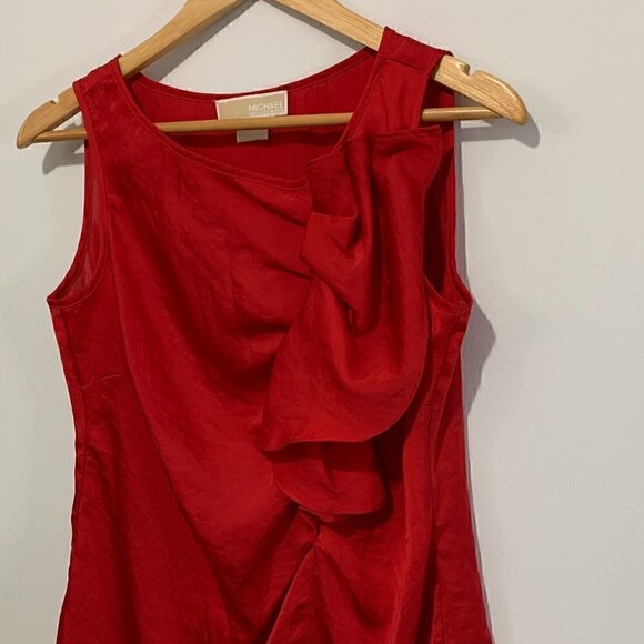 NWOT Michael Kors Side Ruffle Top Blouse Tunic Tank Shirt Red | Luxury Silk Fabr - Picture 5 of 7